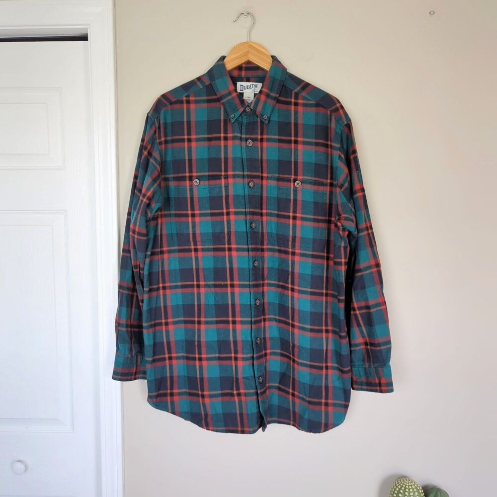 Duluth Trading Men's Free Swingin Flannel Shirt Plaid Large TALL 100% Cotton